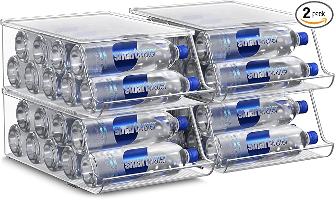 Sorbus Water Bottle Organizer for Fridge with Lid – Holds 9 Bottles – Stackable Drink Organizer for Refrigerator, Pantry, or Countertop – Clear BPA-Free Plastic Bottle Storage Holder (4 Pack) by Sorbus