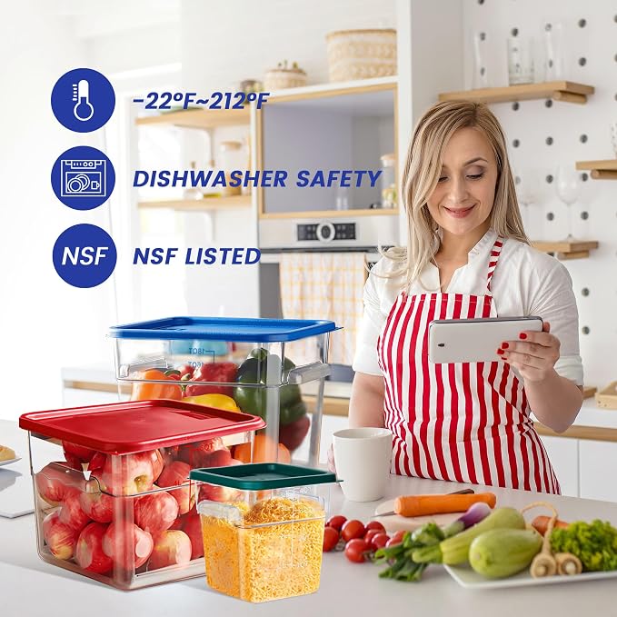 BIEAMA 4 Pack 22 Qt Square Food Storage Containers with Lids, NSF, Clear | Commercial polycarbonate containers with scale markings and handles; stackable for prep, brining, fermentation & bulk storage - Image 5