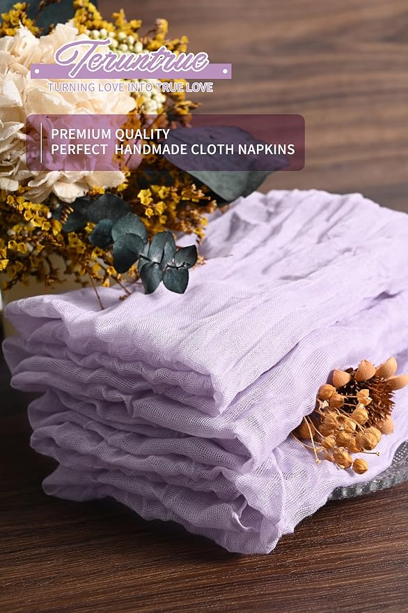 84 Packs Gauze Cheesecloth Napkins 20 x 20 Inch Lilac Wrinkled Dinner Napkins, Rustic Boho Soft Cloth Napkin for Wedding Party Event Dinner Table Decoration - Image 7