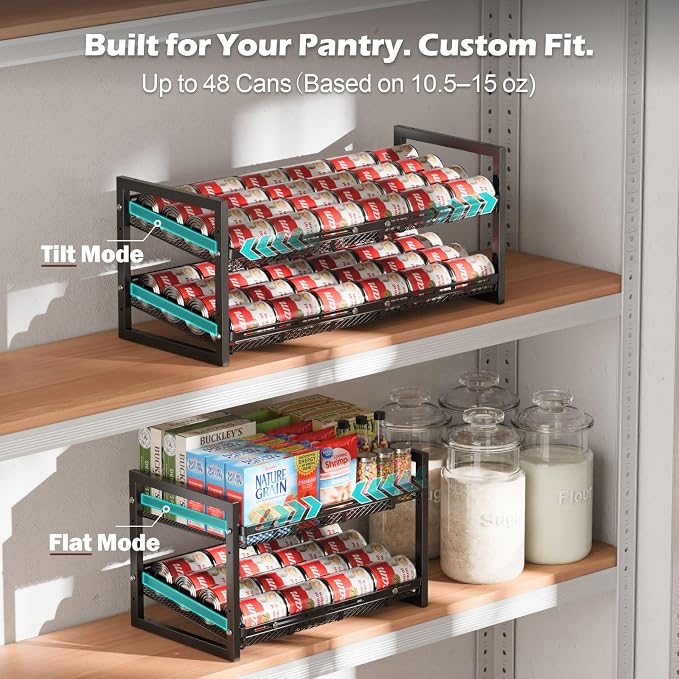 Can Organizer for Pantry - Expandable Width, Holds 48 Cans, Black | First-In First-Out Flow, Adjustable Width for Soda, Soup and Food Cans, For Pantry Shelf Storage and Easy Restocking - Image 4