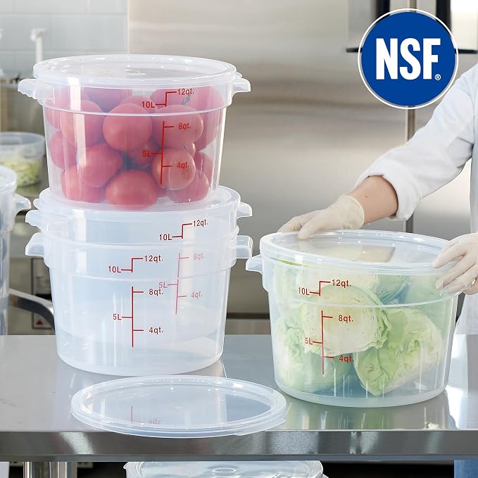 12 Quart Translucent Round Food Storage Container with Lid, Pack of 4 – NSF Listed, BPA-Free, Commercial-Grade Polypropylene, Freezer & Dishwasher Safe, Non-Stick, Easy-Read Graduations - Image 5