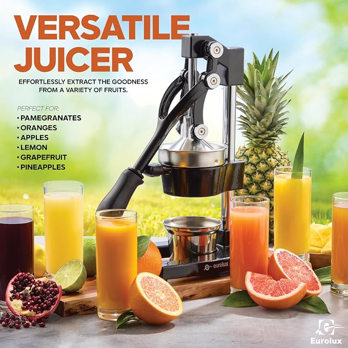 Eurolux Ultra-Premium Cast Iron Juicer | Extra-Large, Heavy Duty, Commercial Grade, Stainless Steel Manual Hand Press Citrus Squeezer For Fresh Orange Juice, Pomegranate, Lemon, and Much More (Black) - Image 5
