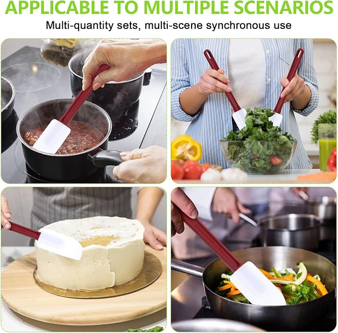 9 Pcs Silicone Rubber Spatula, Commercial Spatula 500 Fahrenheit Heat Resistant, Non Stick Heavy Duty Scraper for Kitchen Cook Mix Fry Spread Bake, Dishwasher Safe(Deep Red and White,14 Inch) - Image 5