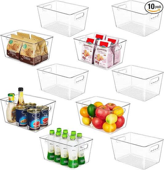 YIHONG Clear Pantry Storage Organizer Bins, 10 Pack Plastic Food Storage Bins with Handle for Kitchen,Refrigerator, Freezer,Cabinet Organization and Storage | Plastic Bins, Pantry Storage Containers for Kitchen, Freezer, Cabinet, Closet, Bathroom, Unde... by YIHONG