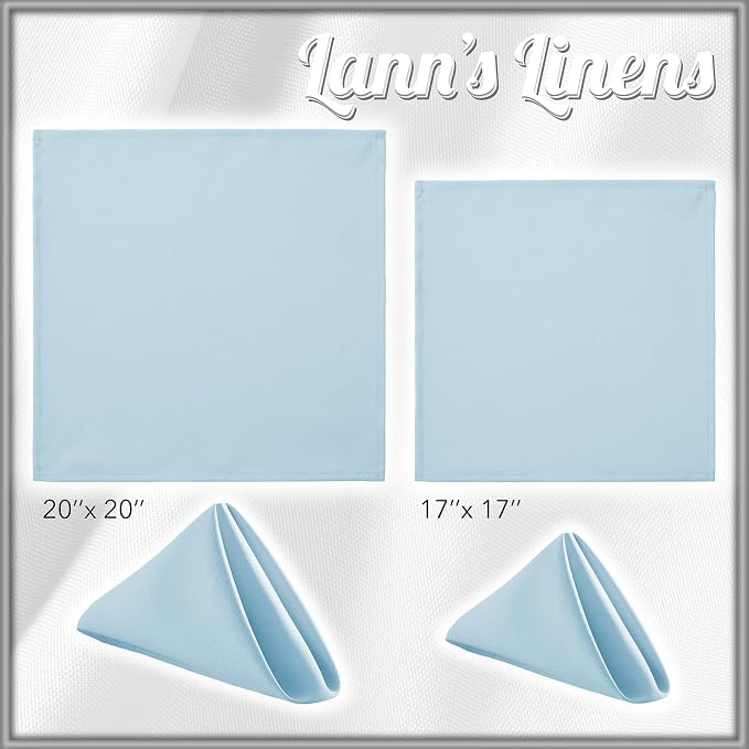 Lann's Linens Set of 12 Cloth Dinner Napkins, 17-inch Polyester Napkins, Washable and Reusable Fabric for Weddings, Hotels, Restaurants - Baby Blue - Image 8