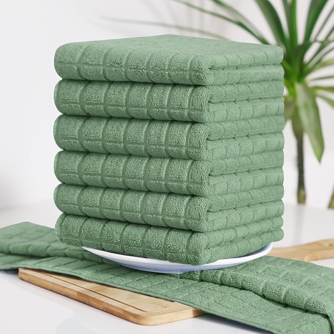 Homaxy Premium Ring Spun Cotton 390 GSM Kitchen Towels, 6 Pack, Grass Green | 16" x 28" Large Dish Towels, Super Absorbent Terry Hand Towels, Soft Tea Towels with Hanging Loops - Image 7