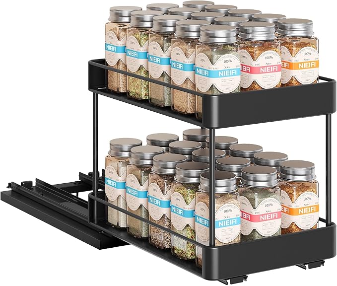 Nieifi Pull Out Spice Rack Organizer, 2 Tiers, 1 Pack | 6.5"Wx10.35"Dx8.4"H, For Cabinet, Easy to Install, Metal by Nieifi