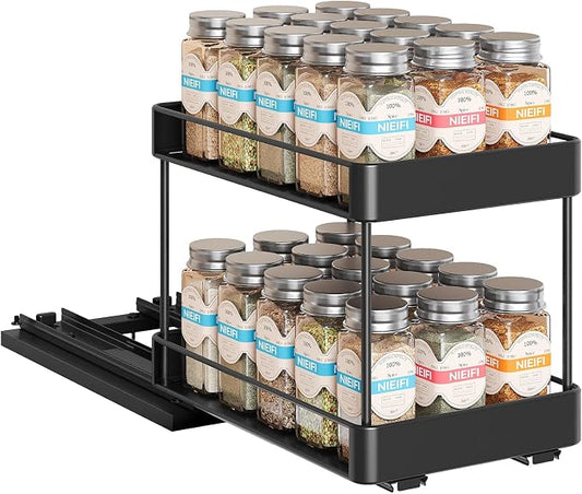 Nieifi Pull Out Spice Rack Organizer, 2 Tiers, 1 Pack | 6.5"Wx10.35"Dx8.4"H, For Cabinet, Easy to Install, Metal by Nieifi