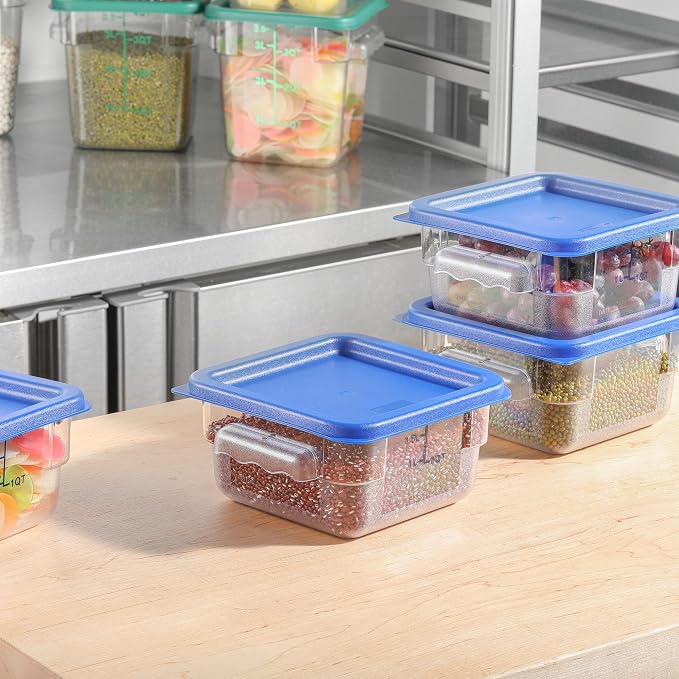 4 Pcs 2 QT Square Food Storage Containers with Blue Lids Home Kitchen Container Set with Handle, Clear Scarle for Grain Bean Stackable Dishwasher Freezer Safe BPA-Free Polycarbonate - Image 3