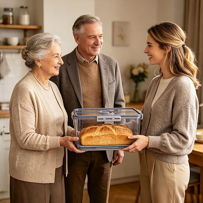 Honbuty Bread Box Bread Boxes for Kitchen Counter Airtight,Time Recording Bread Storage Container with Lid, Bread Keeper for Homemade Bread, Toast, Bagel, Donut and Cookies, Grey,Gifts for Mom Dad - Image 8