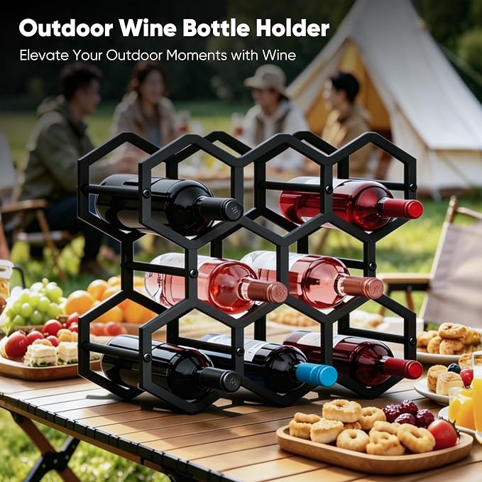 3-Tier Hexagon Metal Countertop Wine Rack, 8 Bottles Tabletop Wine Bottle Holder Stand for Cabinet Pantry, Indoor Outdoor Home Bar Storage Organizer - Image 7