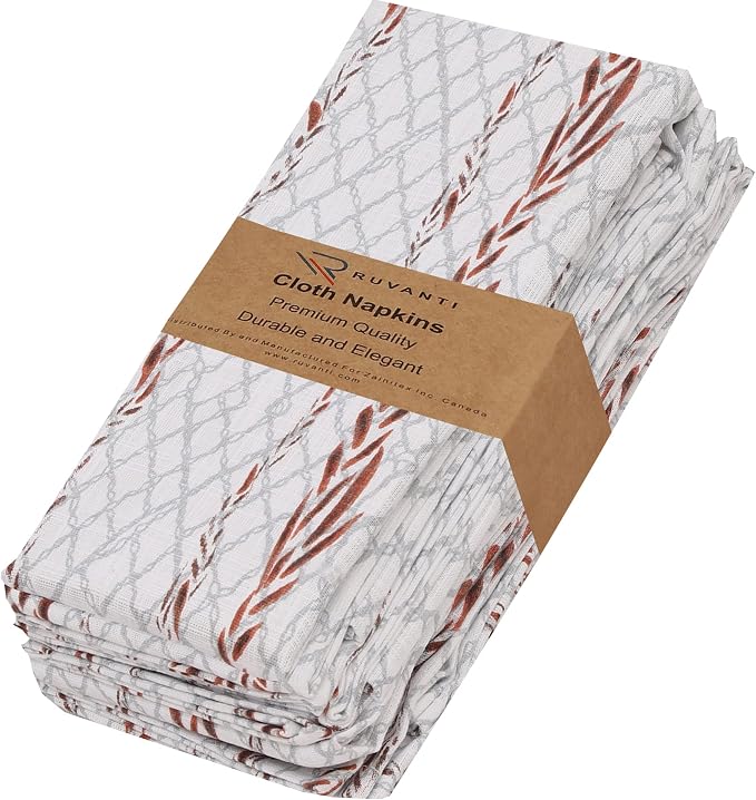 RUVANTI Cloth Napkins Set of 6 Cotton 100%, 18x18 Inches Napkins Cloth Washable, Soft, Absorbent. Cotton Napkins for Parties, Christmas, Thanksgiving, Weddings, Dinner Napkins Cloth - Wheatable by Ruvanti