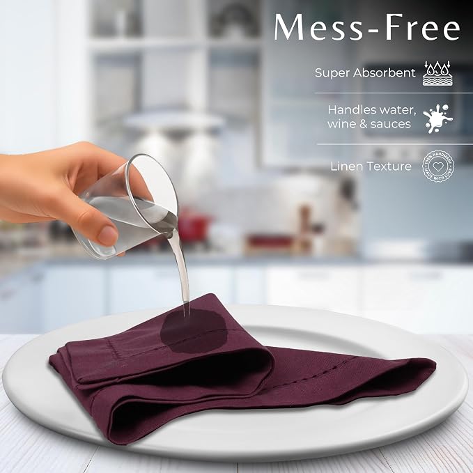 Ramanta Home Burgundy Cloth Dinner Napkin Set of 4-18x18 Inch | Cotton Linen Flax Hemstitched Napkins Washable for Everyday Use - Image 6
