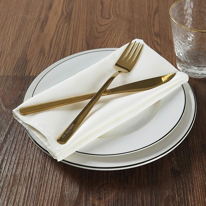 Cloth Napkins 20x20 inch Washable Polyester Dinner Napkins Soft Table Napkins for Wedding Party Dining Banquet(Ivory,12PCS) - Image 6