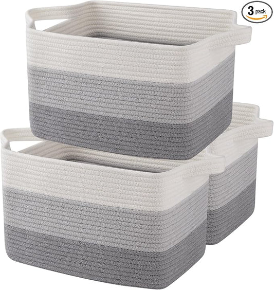 OIAHOMY Storage Basket, Woven Baskets for Storage, Cotton Rope Basket for toys,Towel Baskets for Bathroom - Pack of 3, Gradient Gray by MasterofSpaceOptimization