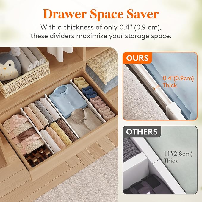 Lifewit 5 Pack 4" High Drawer Dividers, Adjustable Drawer Organizer Clothes | 13.8"-22.2" Expandable White Plastic Separators for Dresser, Kitchen, Cabinet, Nursery, Office, Socks & Underwear Storage - Image 7