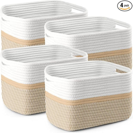 4 Pack Storage Baskets for Organizing, 11''Lx9''Wx8''H Woven Baskets for Storage Toys, Towels, Books, and Clothes, Cotton Rope Basket for Shelves with Handle by Unknown