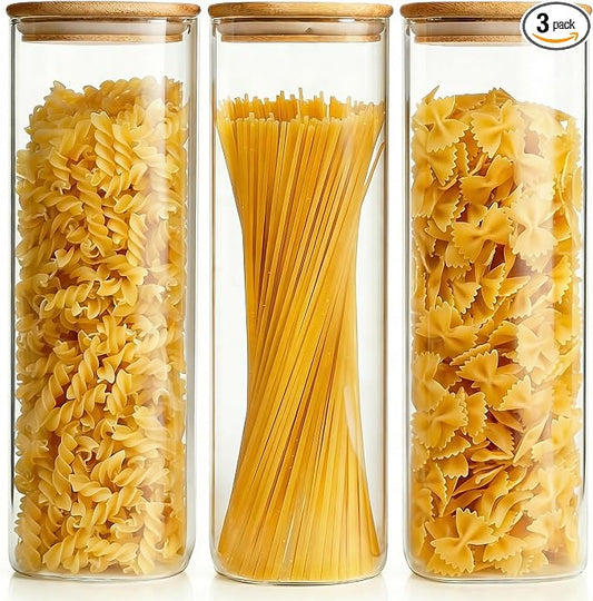 HomArtist Glass Jars with Bamboo Lids 79 FL OZ [Set of 3], Glass Canisters with Airtight Lids, Glass Food Storage Containers for Spaghetti, Fettuccine, Linguine,Pasta, Best for Kitchen & Pantry by HomArtist