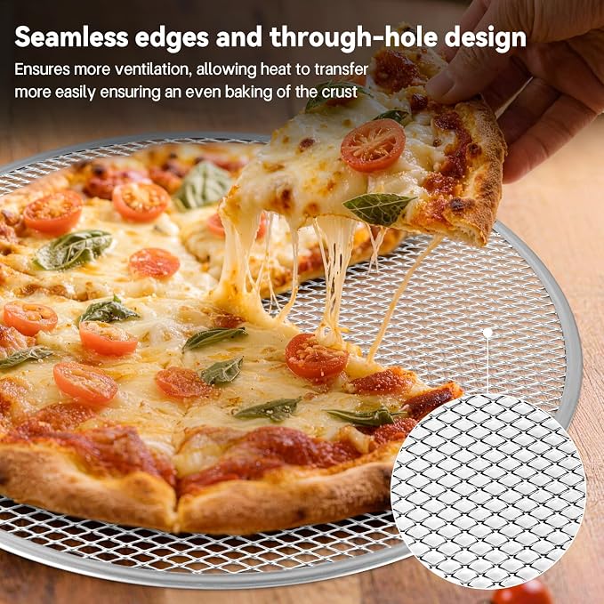 Astero Pizza Screen for Home Bakers & Professionals, Oven Baking Solutions | 16 Inch Perforated Aluminum Pizza Screen, Non-Stick Pizza Pan for Restaurants, Pizzerias, Commercial & Home Baking (6 Pack) - Image 3