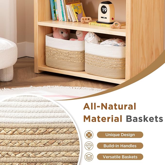 UBBCARE 2 Pack Baskets for Organizing, Woven Storage Baskets for Toys and Towel, Rectangle Cotton Rope Basket with Handles, 14''L x 8''W x9''H, Brown - Image 5