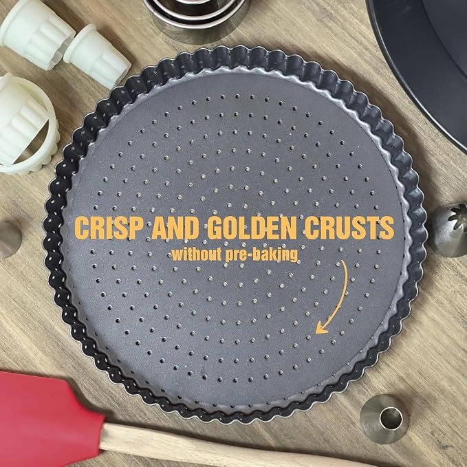 Quiche Lorraine Deep Dish Pie Pan - 9.44 inch Tart Pans with Removable Bottoms - Apple Pie Pan - 9.44 inch Tarte Tatin Pan - Deep Dish Pie Crust - Quiche Baking Dish - Image 8