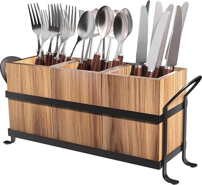 Utensil Holder for Party - Silverware Caddy with Three Compartments, Detachable, Portable Handle, Stylish Cutlery Holder for Countertop and Outdoor Use by GaryVault