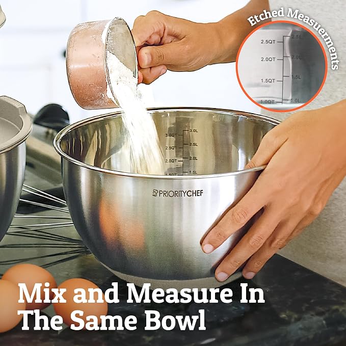 Premium Mixing Bowls With Lids Set, Airtight Lids, Thicker Stainless Steel, Non-Slip Base, 5 Nesting Steel Bowls for Kitchen, Large Prep Metal Bowl Set 1.5/2/3/4/5 Qt, Khaki - Image 5