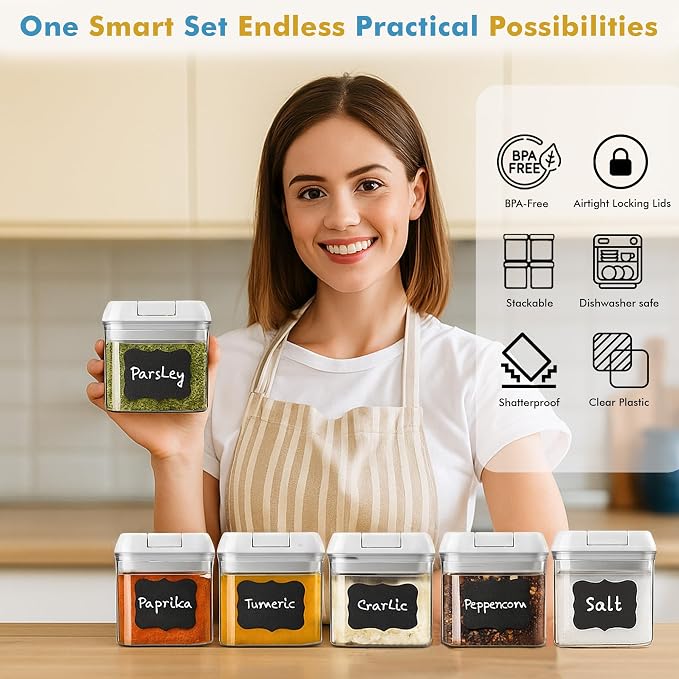 Shazo 6 PC Airtight Food Storage Containers + 6 Spoons Included - BPA Free Plastic Snack & Spice Containers with Easy Lock Lids - Kitchen and Pantry Organization for Herbs Coffee Tea - 0.5L / 2.1 Cup - Image 4