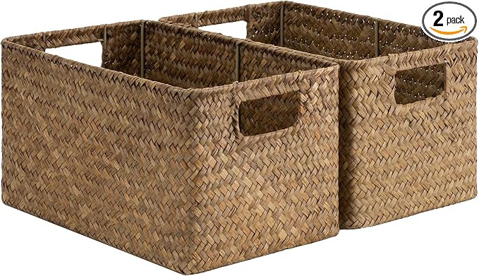 StorageWorks Large Wicker Baskets for Storage, Woven Baskets for Shelves | Seagrass, Pantry, Laundry, Bathroom, Kitchen Closet, Table, Decorative, Book, Towel, Magazine, Toy, Food, Rattan, Medium, Big by StorageWorks
