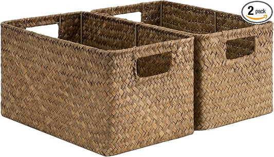 StorageWorks Large Wicker Baskets for Storage, Woven Baskets for Shelves | Seagrass, Pantry, Laundry, Bathroom, Kitchen Closet, Table, Decorative, Book, Towel, Magazine, Toy, Food, Rattan, Medium, Big by StorageWorks