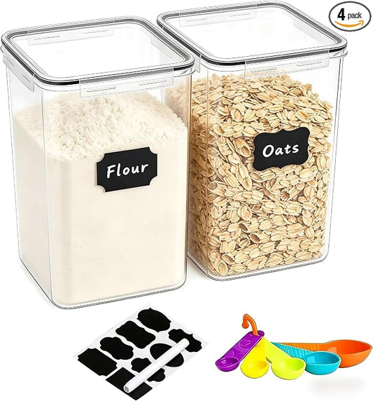 2pc 6.5L Airtight Food Storage Containers with Lids, Cups & Labels | Large BPA-Free Plastic Food Storage with Labels for Spaghetti, Cereal, Oats & Kitchen Pantry Organization, 2 Pack by stusgo