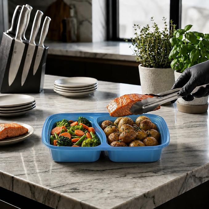 Restaurantware-Asporto 26 Ounce Compartment Take Out Boxes, 100 Microwavable Meal Prep Containers - 2 Compartments, With Clear Plastic Lids, Midnight Blue Plastic Food Containers, Do Not Contain BPA - Image 5