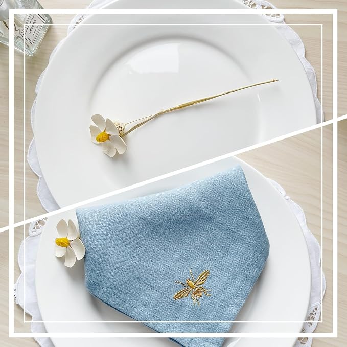 DerF HOME Cloth Napkins 100% Pure Linen, Light Blue, Set of 4, 18x18 | Embroidered, Handcrafted with Flax, Machine Washable, Soft & Durable - Image 6