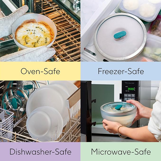 Anyday 4-Pc Microwave Cookware Set with Glass Lids (Blueberry) | Large, Food Storage, Plastic-Free Containers, Stackable Steamer with Vented Lid, Microwave-Safe, Steaming Vegetables, Rice - Image 6