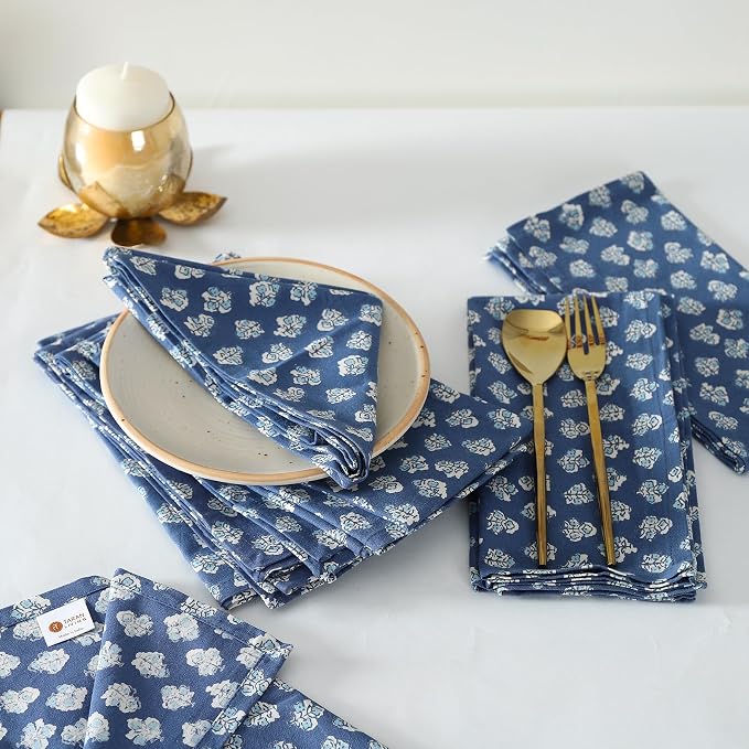 Taran Living Cloth Napkins Set of 12, Printed Floral Blue Fall Dinner Napkins, Soft Washable Table Napkins for HaloweenThanksgiving Christmas Parties Holiday Farhouse Décor, 18x 18 - Image 2