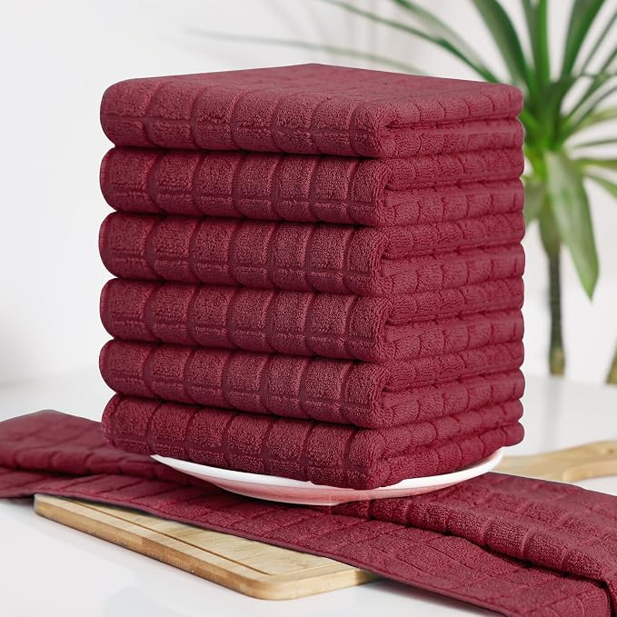 Homaxy Premium Ring Spun Cotton 390 GSM Kitchen Towels, 6 Pack, Red | 16" x 28" Large Dish Towels, Super Absorbent Terry Hand Towels, Soft Tea Towels with Hanging Loops - Image 8