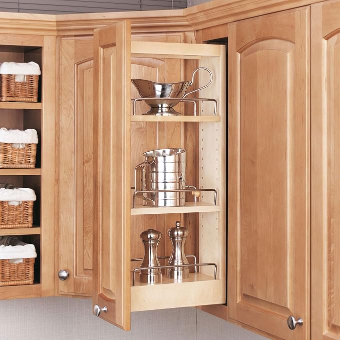 Rev-A-Shelf Maple Pullout Organizer for Wall Kitchen Cabinets, Full Extension Slides & Adjustable Shelves, Min Opening Width of 5.5", 448-WC-5C - Image 7