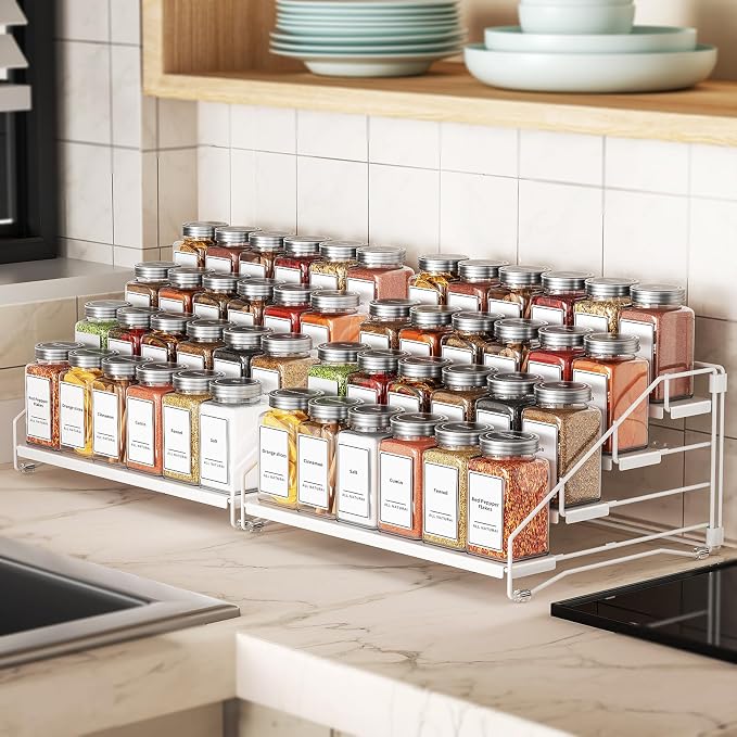 BOIVSHI Spice Organizer for Cabinet, Depth Adjustable Spice Rack, White | 4 Tier Spice Rack for Countertop, 2 Pack Spice Organization for Cabinet, Easy to Assemble Spice Cabinet Organizer - Image 3