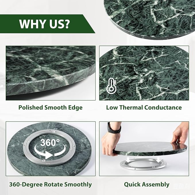 Marble Lazy Susan, 16 in Turntable Organizer for Cabinet Pantry Kitchen Countertop Fridge Bathroom Makeup Vanity Countertop, Detachable Organizer (Indian Green) - Image 2