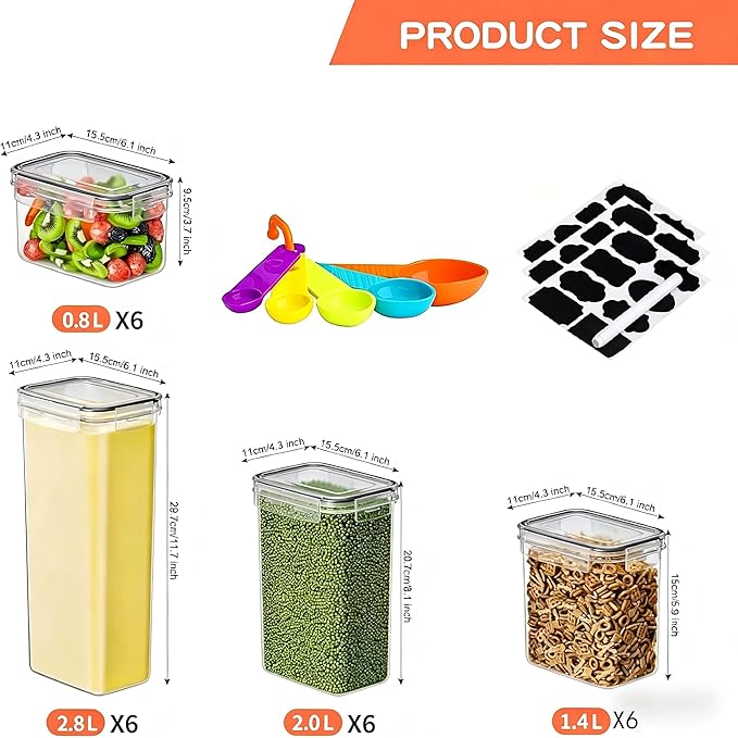 24pcs Airtight Containers, Clear Stackable Dry Food Storage | clear airtight containers with tight lids keep dry food fresh. Safe plastic, stackable for pantry kitchen storage - Image 2
