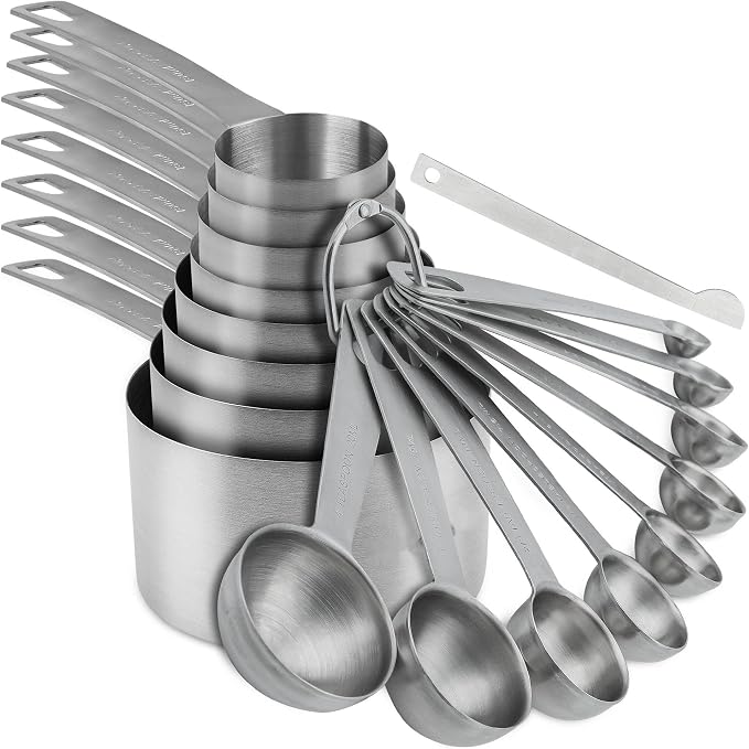Measuring Cups and Spoons Set, 18/8 Stainless Steel Measuring Cups and Spoons Set with Leveler for Kitchen & Baking, Metric & US Measure Tools with 2/3 & 3/4 Cups by Viwehots