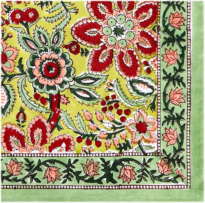 18x18 Inches Cotton Napkins Set of 4, Yellow Green, Washable Hand Block Printed Reusable Cloth Napkins for Dinning, Party, Wedding, Home Decor Autumn - Image 3