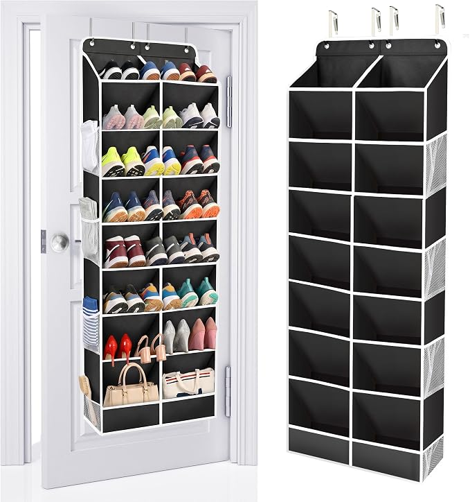 ULG Over The Door Shoe Organizer with 16 Large Pockets, Hanging Shoe Rack for Closet Door, Space Saving Shoe Storage Black by ULG