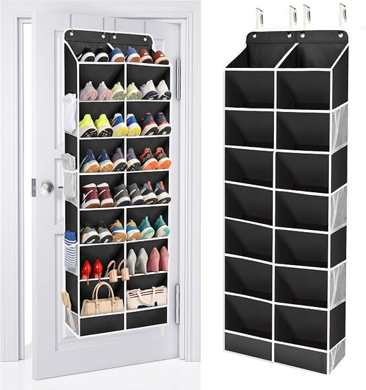 ULG Over The Door Shoe Organizer with 16 Large Pockets, Hanging Shoe Rack for Closet Door, Space Saving Shoe Storage Black by ULG