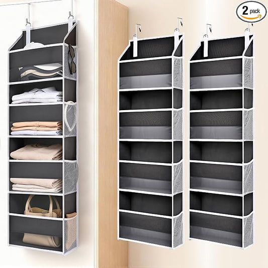 ULG 2 Pack Small Over Door Organizer with 4 Large Pockets 8 Mesh Side Pockets, Hanging Storage Organizer with Clear Window Kids Toys Deep Gray by ULG