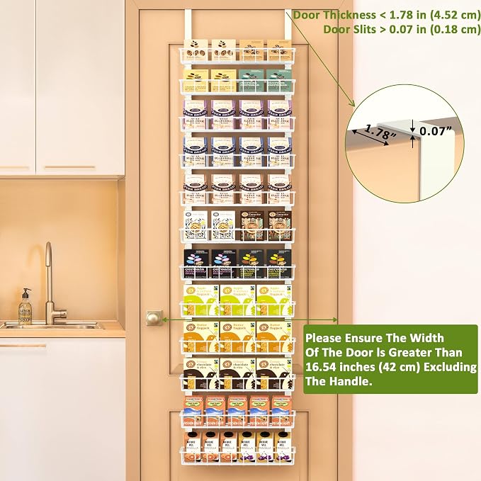 Churboro 12 Tier Over Door Pantry Organizer, 2-in-1 Adjustable Spice Rack | Pantry Door Organizers and Storage, Hanging or Wall Mount Spice Rack, Sturdy Metal Shelves with 12 Adjustable Baskets, White - Image 3
