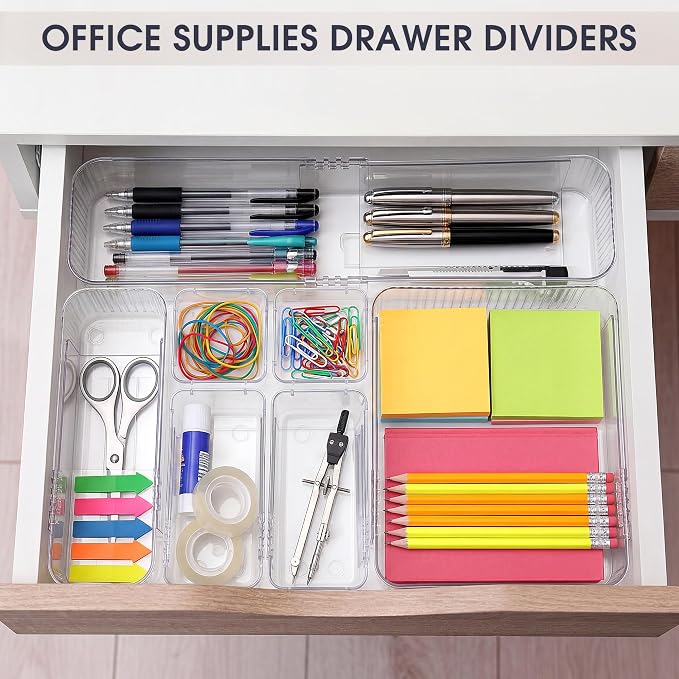 Aneco 25 Pieces Extendable Clear Drawer Organizer Adjustable Vanity Storage Box 4-Size Desk Drawer Divider Acrylic Storage Bins for Makeup, Cosmetic, Jewelries, Bedroom Kitchen Utensils Gadgets - Image 7