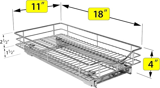LYNK PROFESSIONAL® Pull Out Cabinet Organizer, 11" x 18" Slide Out Cabinet Organizer Pull Out Drawer – Pull Out Shelves for Kitchen Cabinets – Under Sink Organizers - Lifetime Ltd. Warranty, Chrome - Image 5