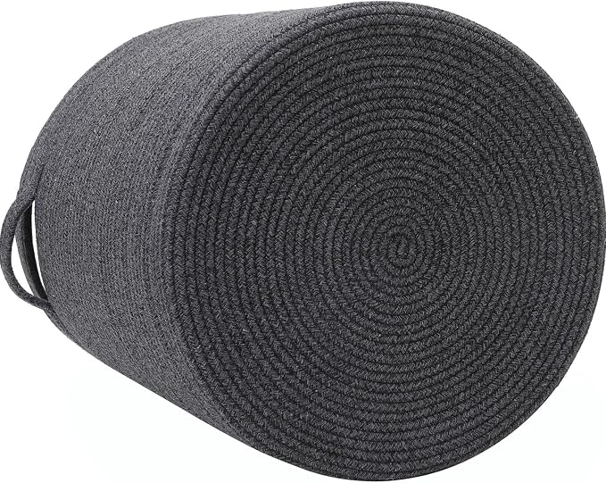 16x18 Inch Extra Large Round Cotton Rope Storage Basket with Lid, Decorative Woven Bin with Cover for Living Room Bedroom Closet, Grey & Black Mix - Image 8