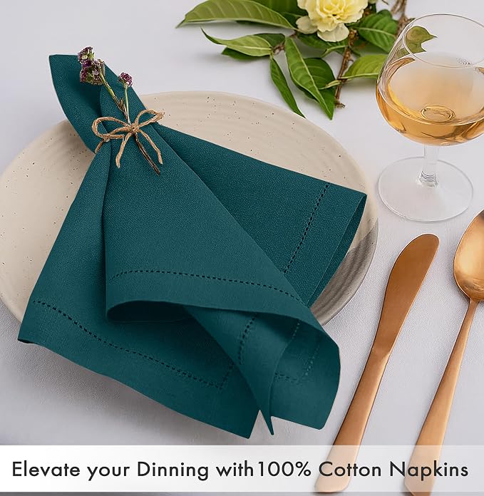 Ruvanti Cloth Napkins Set of 12, 100% Cotton High GSM 18x18 Inches, Hem Stitched Corners, Soft, Washable, Highly Durable & Absorbent, Perfect for Parties, Christmas, Thanksgiving Dinners – Deep Teal - Image 2